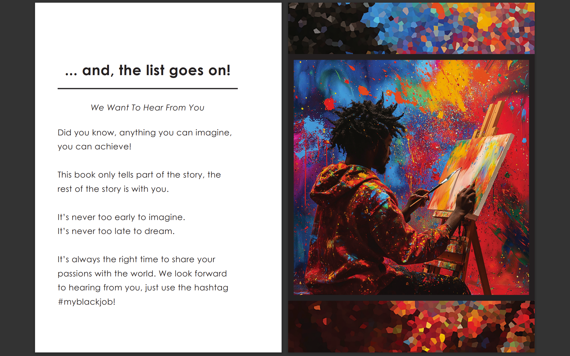 Closing page featured in "My Black Job: A Story of Black Careers"